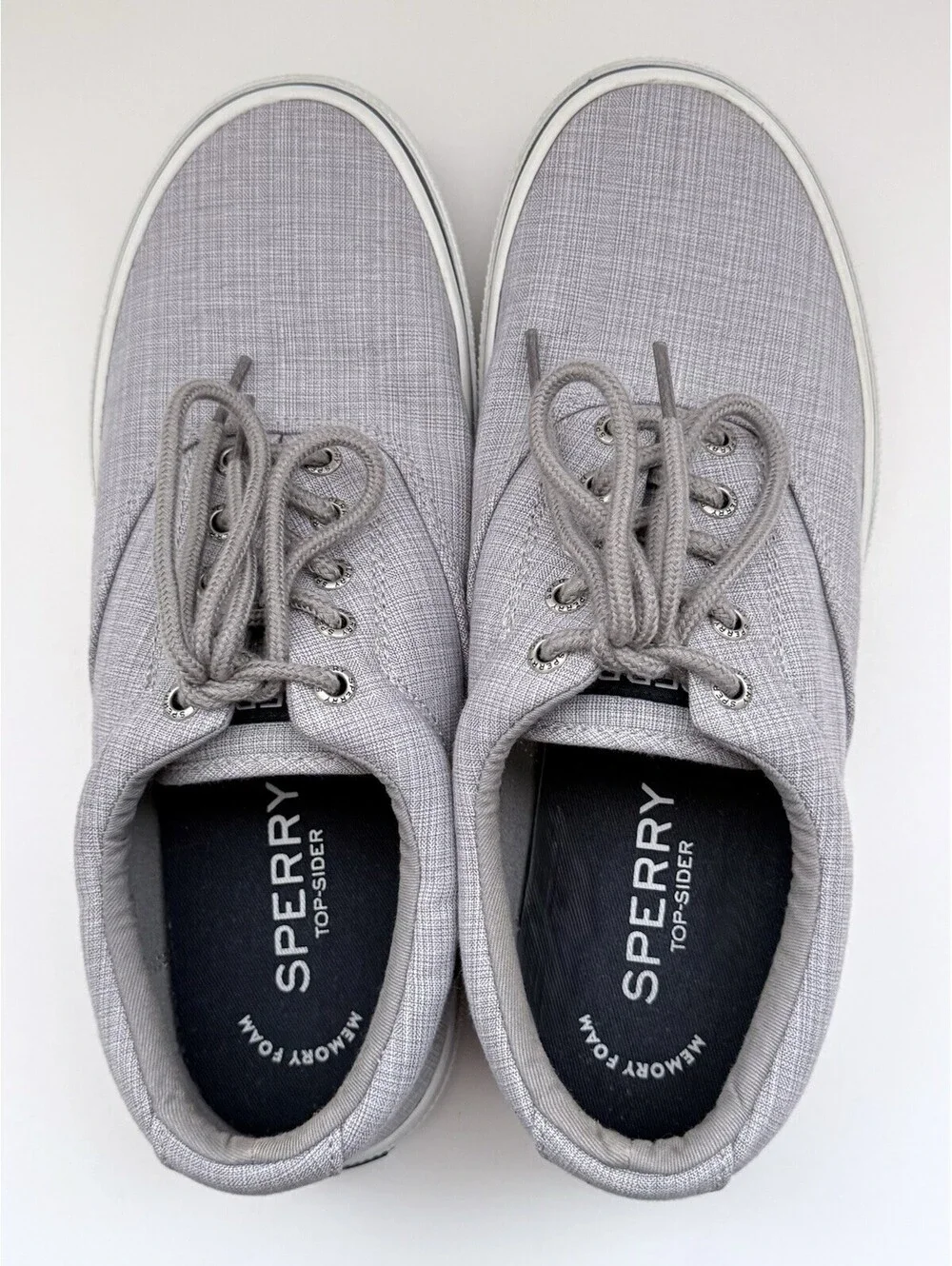 Sperry Top-Sider Men’s 9 Gray Canvas Lace Up Sneakers Memory Foam Casual